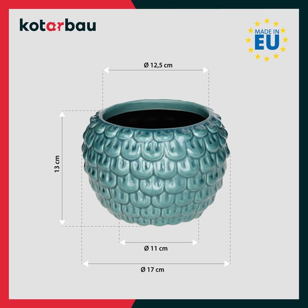 KOTARBAU® 2 stk kunstnerisk blomkruke 17 cm turkis låg vintage keramik håndlavet blomst- og urtekruke