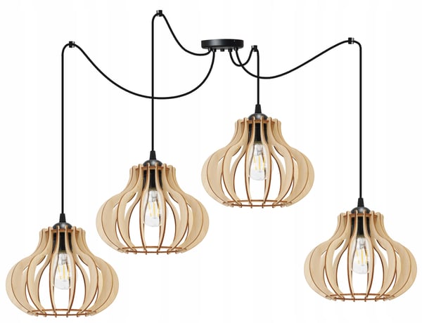 Hængende lampe, loftslysekrone, træ, LED lampeskærm