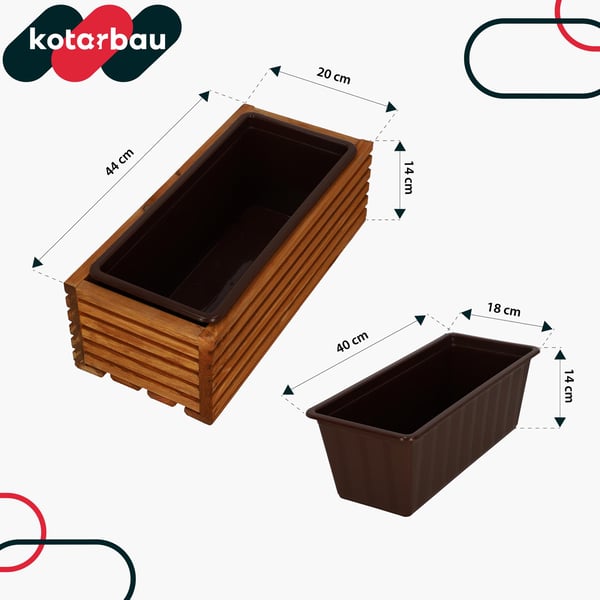Kotarbau® Kukkaruukkulaatikko Puinen puutarhan istutuslaatikko terassille ja sisäkkeellä Tammi 44 x 20 CM