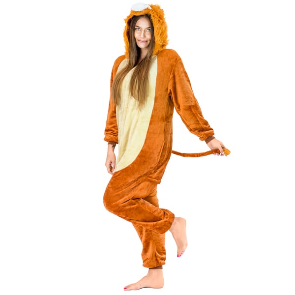 Varm herrepyjamas løve kigurumi voksen heldragt m Løvekostume - L
