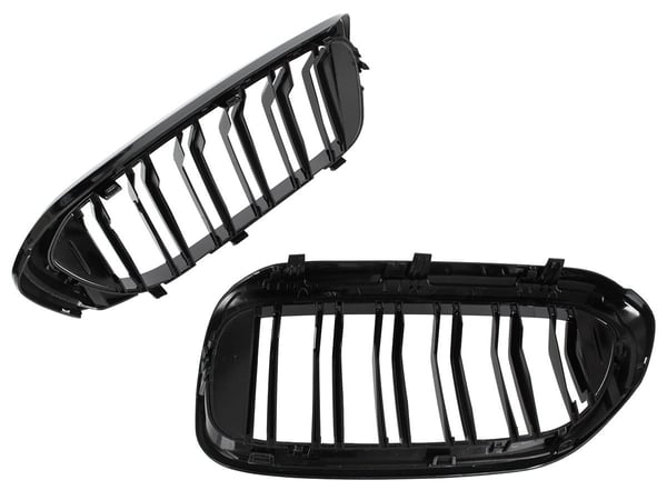 BMW 5 G30 / G31 2017- ajovalojen välissä olevat maskit (munuaiset) vasen + oikea sarja musta kiiltävä kaksoispalkki