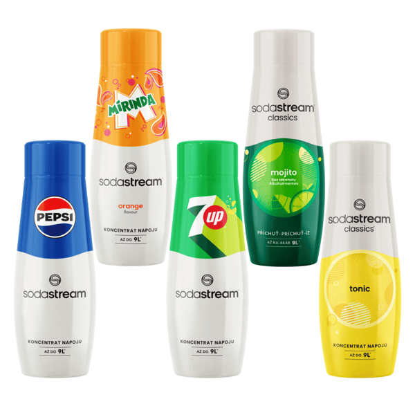 Sodastream Pepsi + Mirinda + 7UP + Mojito + Tonic -siirapit limsasuihkulähteeseen