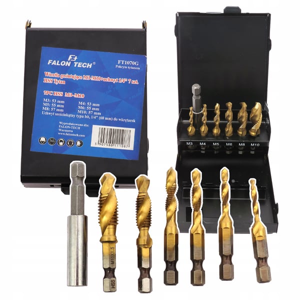 HSS M3-M10 gevindboringer med 1/4" chuck 7 stk. HSS M3-M10 gevindboringer med 1/4" chuck 7 stk.