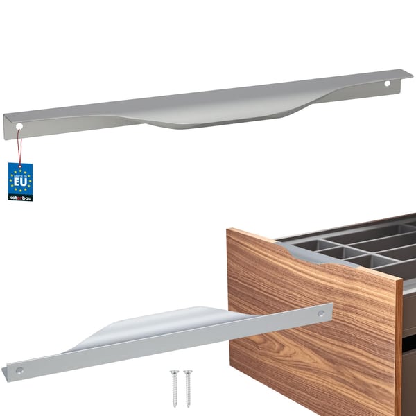 Moderne møbelgreb i aluminium med sølvkant, 256 / 276 mm Moderne møbelgreb i aluminium med sølvkant, 256 / 276 mm