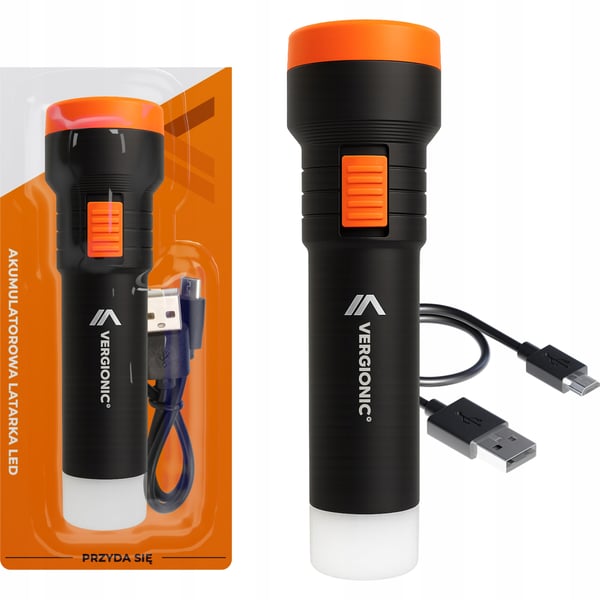 Vergionisk LED-lommelygte med 300 mAh lithium-ion batteri, micro USB og 2 LED-funktioner