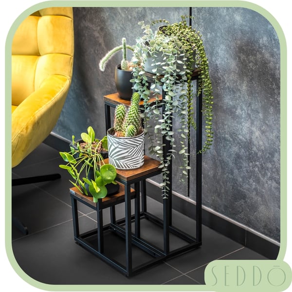 Blomsterstativ, hylde til blomster, planter, potter, fritstående, 4 hylder, loft