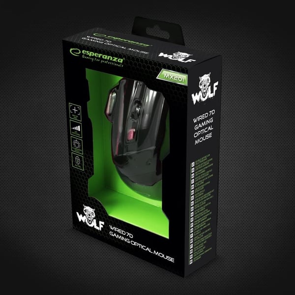 Esperanza MX201 Wolf Optical Gaming 7D USB Kablet Mus Sort og Rød