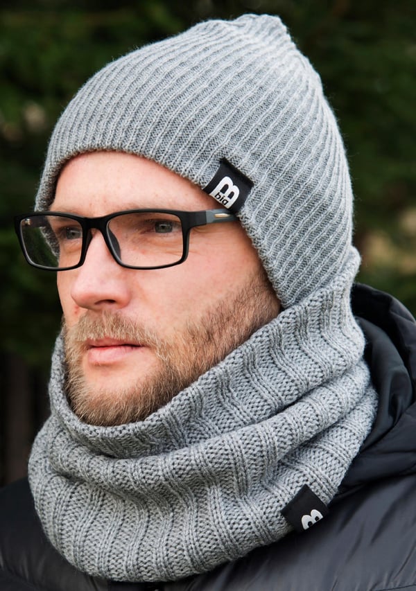 Herr vinteruppsättning, mössa, halsbinda, varm vinteruppsättning, grå, K5