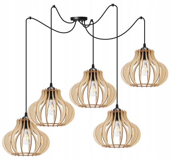 Hængende lampe, loftslysekrone, træ, LED lampeskærm