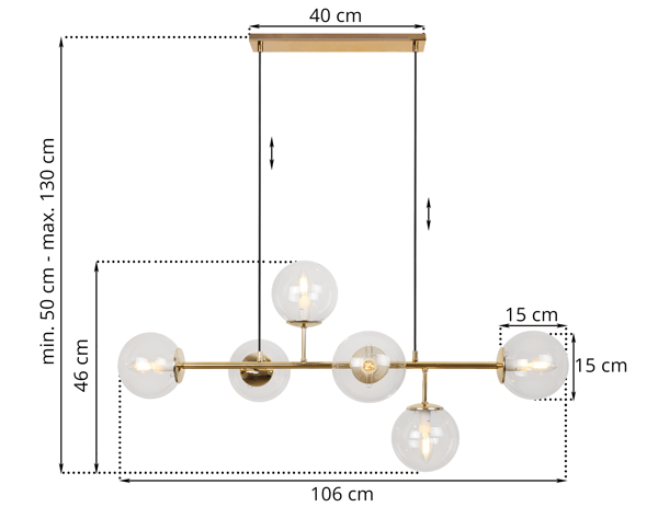 SIENA GOLD LOFTLAMPE 6 FLADE LAMPER UDEN LAMPEFORM E14 ARM LANG