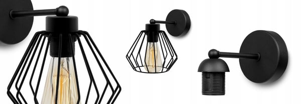 ELEGANT RETRO VÆGLAMPE MED TRÅD SORT LOFT
