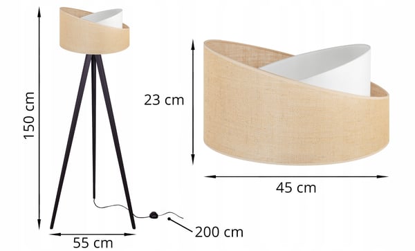 TRIPOD GULVLAMPE MED TRÆSKÆRM I JUTE 45 CM