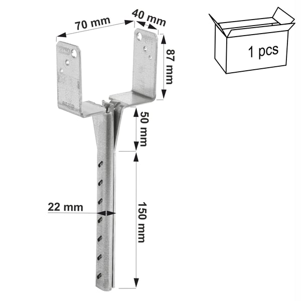 PBWS70Z stangsokkel 70x40x87x200x22x3mm