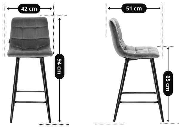 Tore samettinen harmaa puolijakkara, baarijakkara, 65 cm