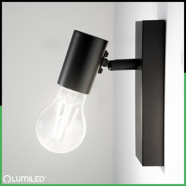 Væglampe LED Spotlight Loft Flytbar Wall Spot E27 GLASA Sort Lumiled