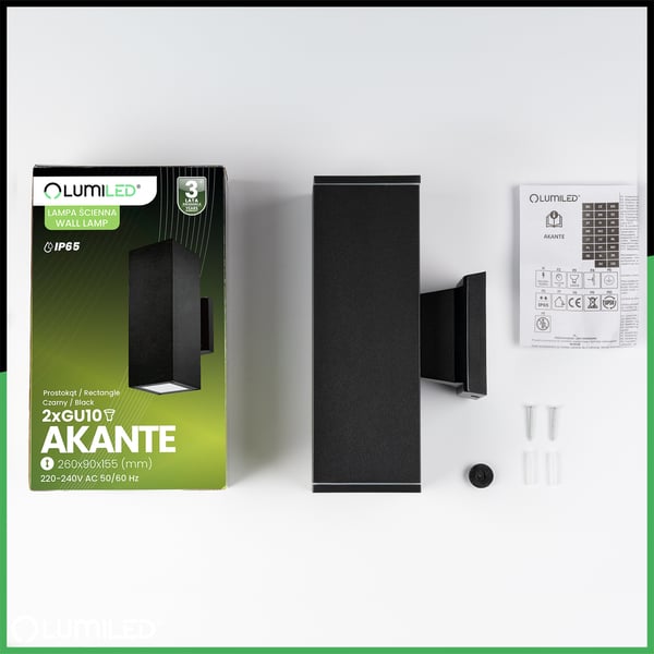 Ulkopuutarhavalaisin, Julkisivuseinävalaisin GU10 LED IP65 AKANTE LUMILED