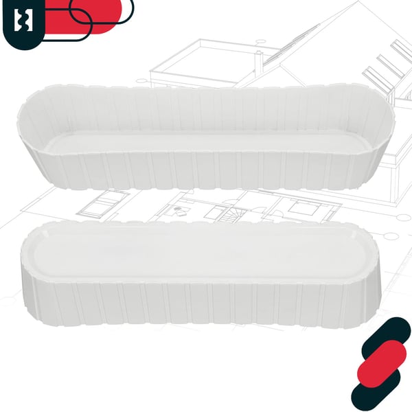 Blomkrukslåda oval rustik vit för balkong 600 mm