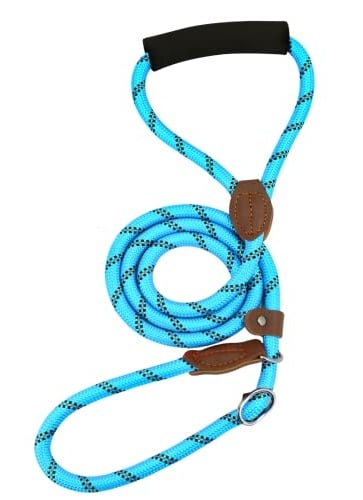 Halkfritt blått hundhalsband med koppel, längd 130 cm, diameter 8 mm