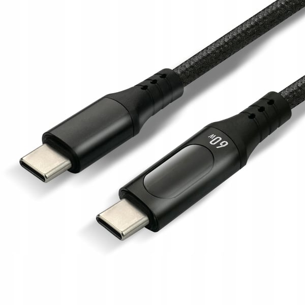 USB-C -> USB-C kabel everActive CBB-1PDL 1m 60W indbygget display sort