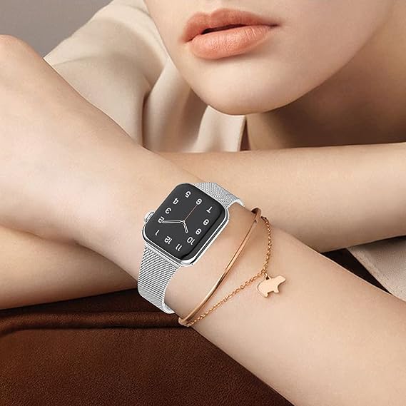 Apple Watch -ranneke 1/2/3/4/5/6/7/8/9/SE 38/40/41 mm Hopeanvärinen Teräs
