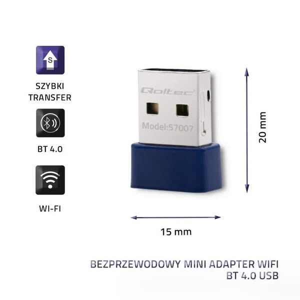 Qoltec Mini Wi-Fi-netværkskort Trådløst BT 4.0 | Standard N