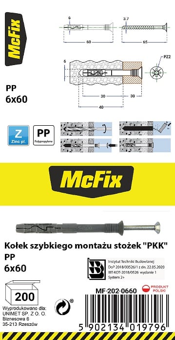 PIKAKIINNITYSTULPPA PP-KARTIO 6*60MM - 2.0 STO - MF-202-0660