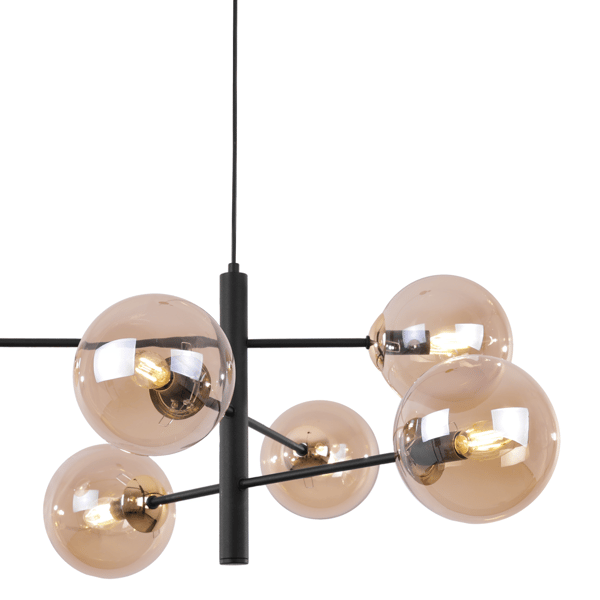VICENZA SORT OG GULD HÆNGELAMPE 6 FLAD HONNINGLAMPE E14