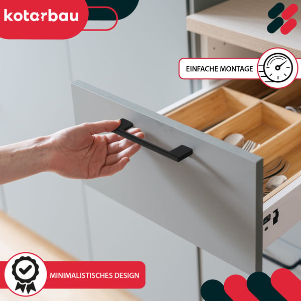 KOTARBAU kökshandtag klassiskt modernt avlångt långt matt svart 190 mm avstånd 160 mm set om 2