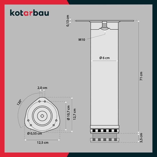 KOTARBAU justerbar bordsbens set 71-74,5 cm stål silver aluminium 4 st