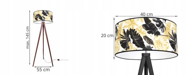 GULVLAMPE MED TRIPODSKÆRM GYLDNE BLOMSTER LED