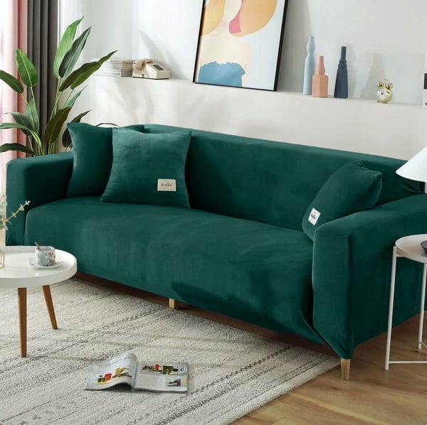 Sohvanpäällinen, 3-istuttava sohva, vihreä sametti