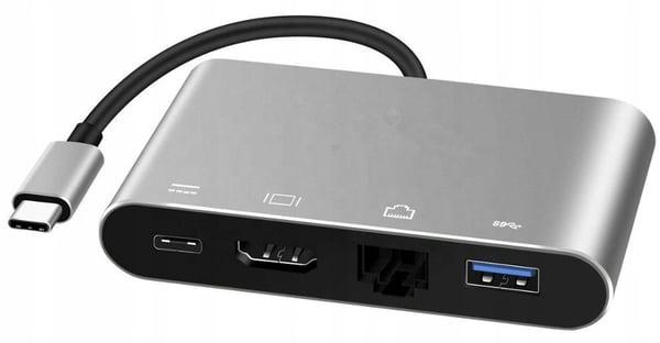 HUB USB-C Adapter HDMI 4K LAN RJ45 100Mb/s USB 3.0 5Gbps til PC/Mac/Steam