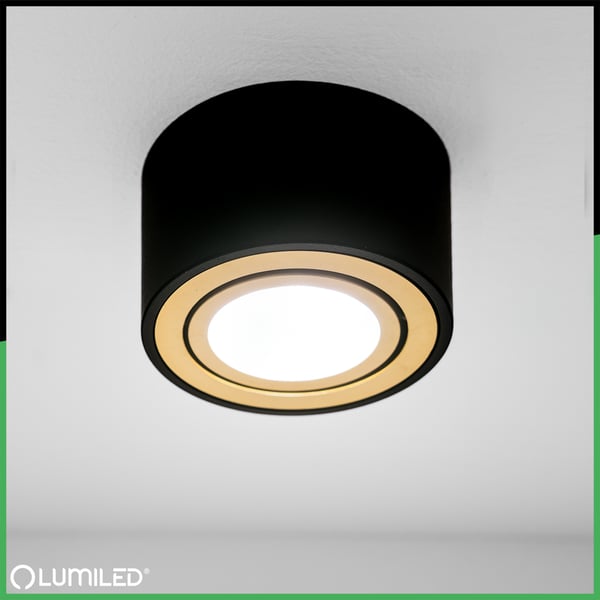 Overflademonteret HALOGEN Spot Tube Bevægelig Rund Sort og Guld 50mm AMAT-S LUMILED