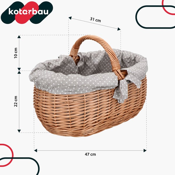 Kotarbau rotting kurv picnic svamp påske oval 47 cm grå foring og kant