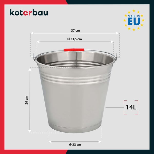 KOTARBAU® Hink i rostfritt stål 14L silverfärgad livsmedelsklassad trädgårdshink