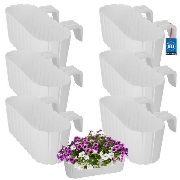 KOTARBAU® Balkonglåda blomkruka för räcke oval rustik vit 400 mm 6-pack