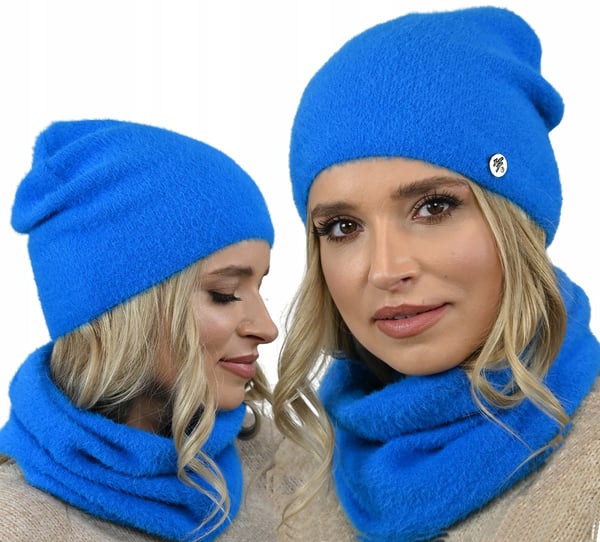 Blått set med alpakahalsband AL1 för damer