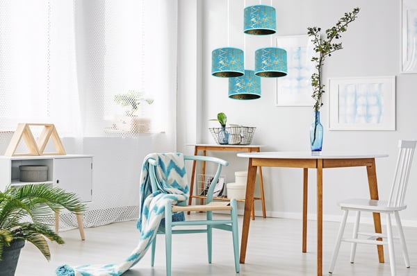 HÆNGELAMPE, LOFTKRONE, LAMPESKÆRM, GULDMØNSTER