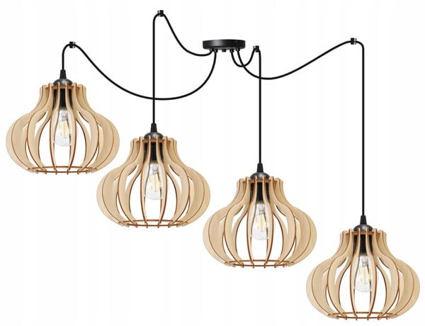 Hængende lampe, loftslysekrone, træ, LED lampeskærm