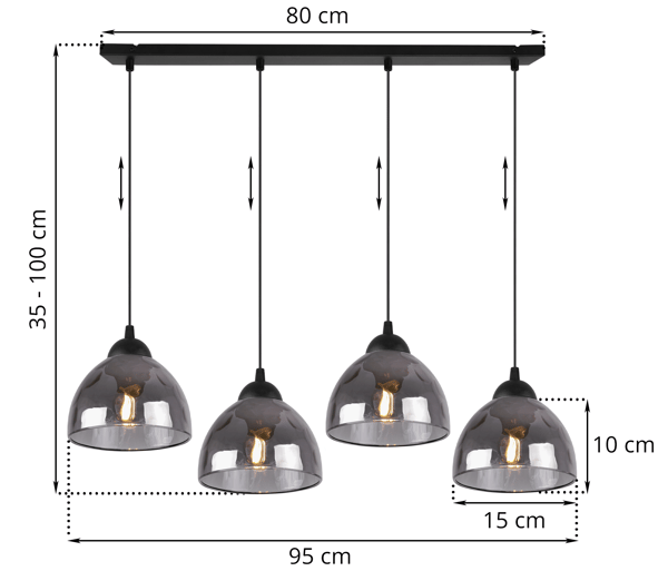 VENICE HÄNGLAMPA 4 PLATA GRAFITLAMPSKÄRMAR E27 E27