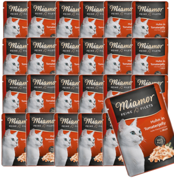 Blöt kattmat MIAMOR Feine Filets kyckling med tomat i gelé 24x100g