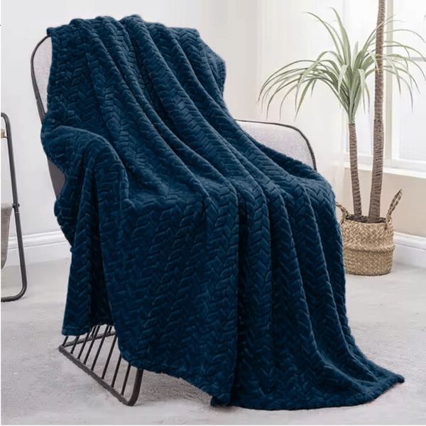 Marineblåt præget polyestertæppe 200x220 cm - Moderne stil til soveværelset