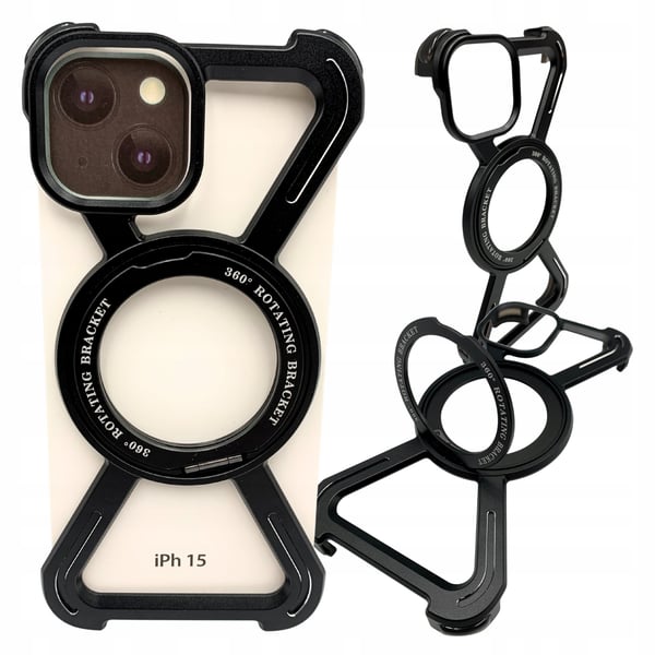 Etui til iPhone 15 - Armored Magsafe Metal Cover Titanium 360 Holder