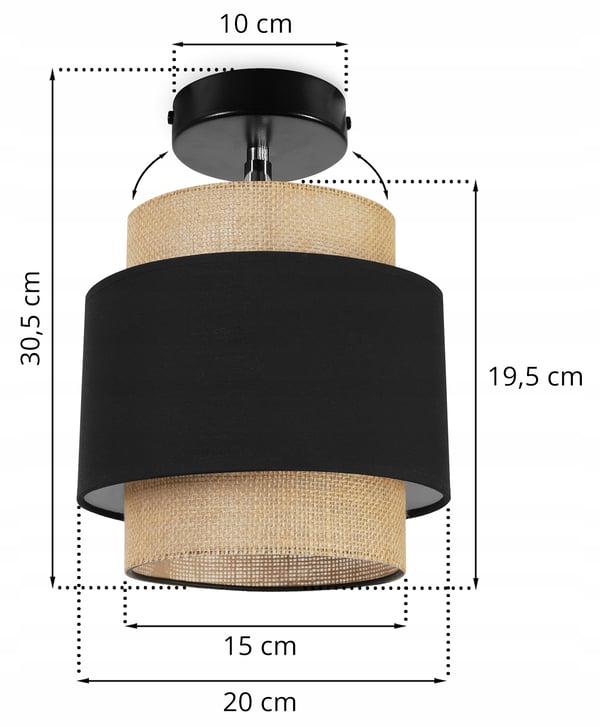 LOFTSLAMPE, VÆGLAMPE, LAMPESKÆRM, BOHO, JUTE, 20 CM