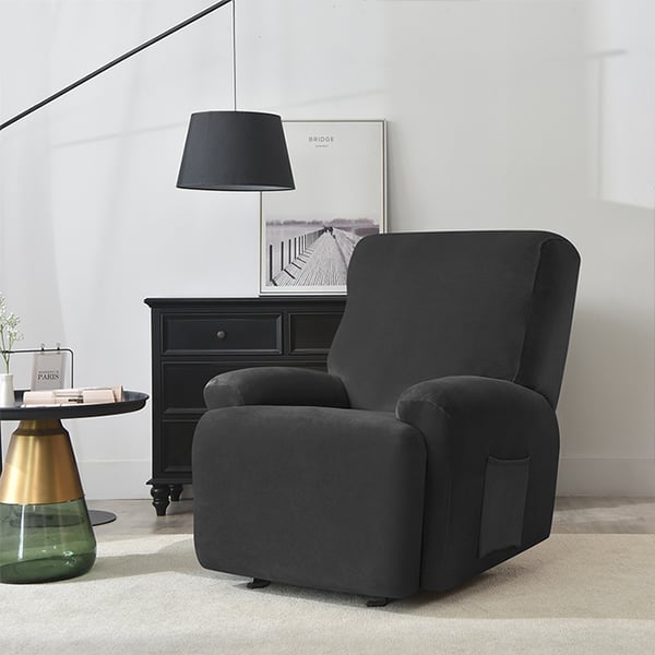 Päällinen nojatuoliin taittuvalla jalkatuella (4 osaa), samettia, musta