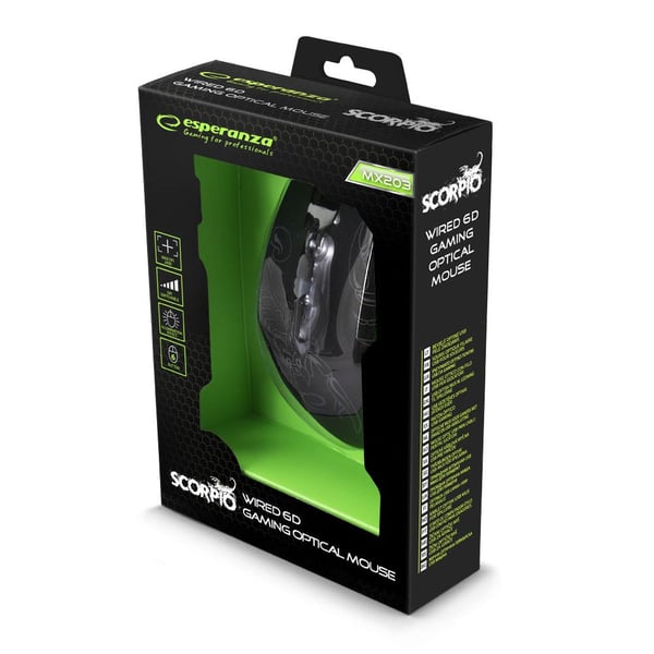 Esperanza MX203 Scorpio Optical Gaming 6D USB-kabelmus svart och blå