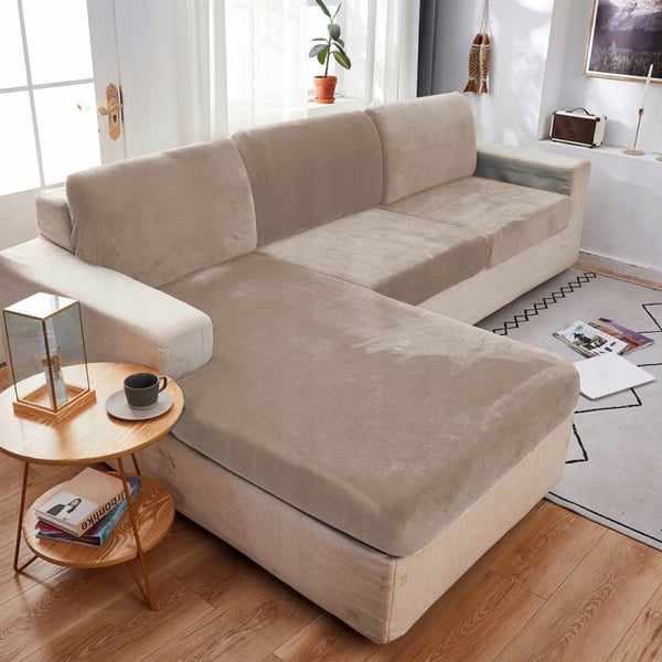 Sofföverkast sammetstyg beige cappuccino 165-200 cm