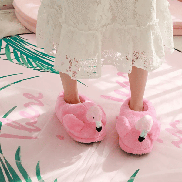 Plyschiga flamingo tofflor bekväma varma presentidé roliga rosa ONESIES