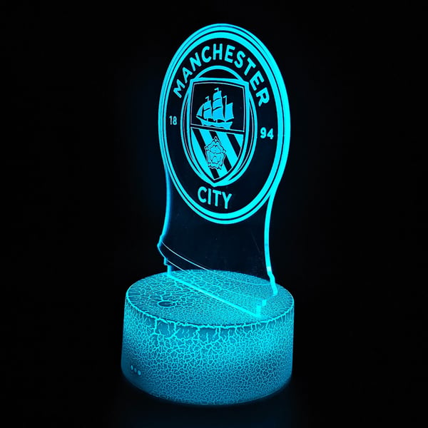 Manchester Citys vapensköld nattlampa för barn 16 LED 3D + fjärrkontroll
