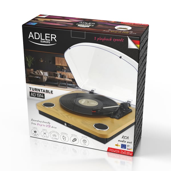 Adler Bluetooth skivspelare i trä AD1914E